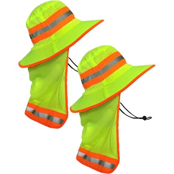 Men High Visibility Reflective Sun Hat with Neck Flap Wide Brim Hat Bucket Cap - Picture 2 of 5